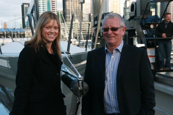 Jim Farmer at the launch of the latest Georgia racing boat launch with his daughter Georgia © Zoe Hawkins www.wildemedia.co.nz